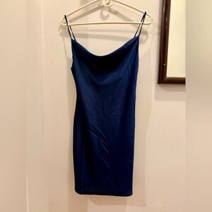 Urban Outfitters Navy Strapless Mini Cowl Neck Satin Slip Dress Size Small